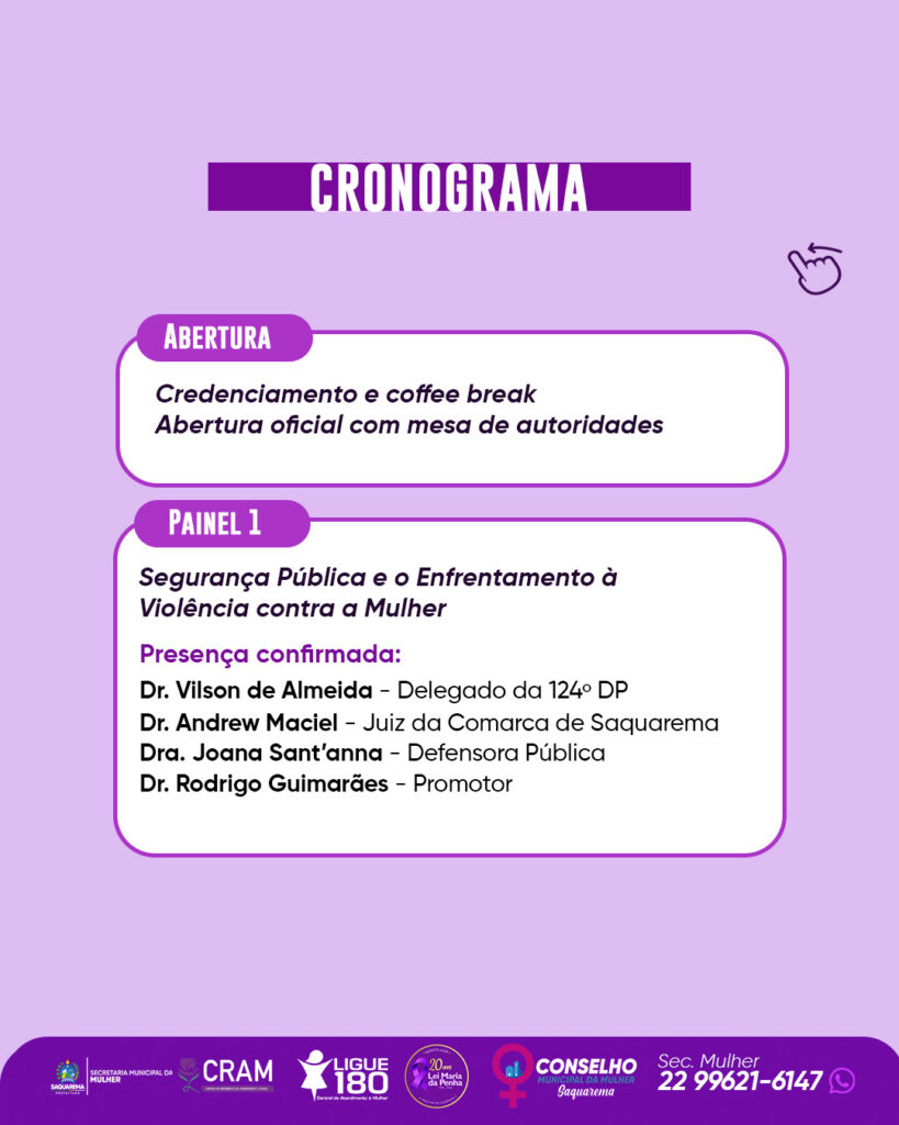 Prefeitura de Saquarema realiza II Fórum de Enfrentamento à Violência Doméstica e Familiar contra a Mulher no dia 5 de agosto 170 Cartaz 2
