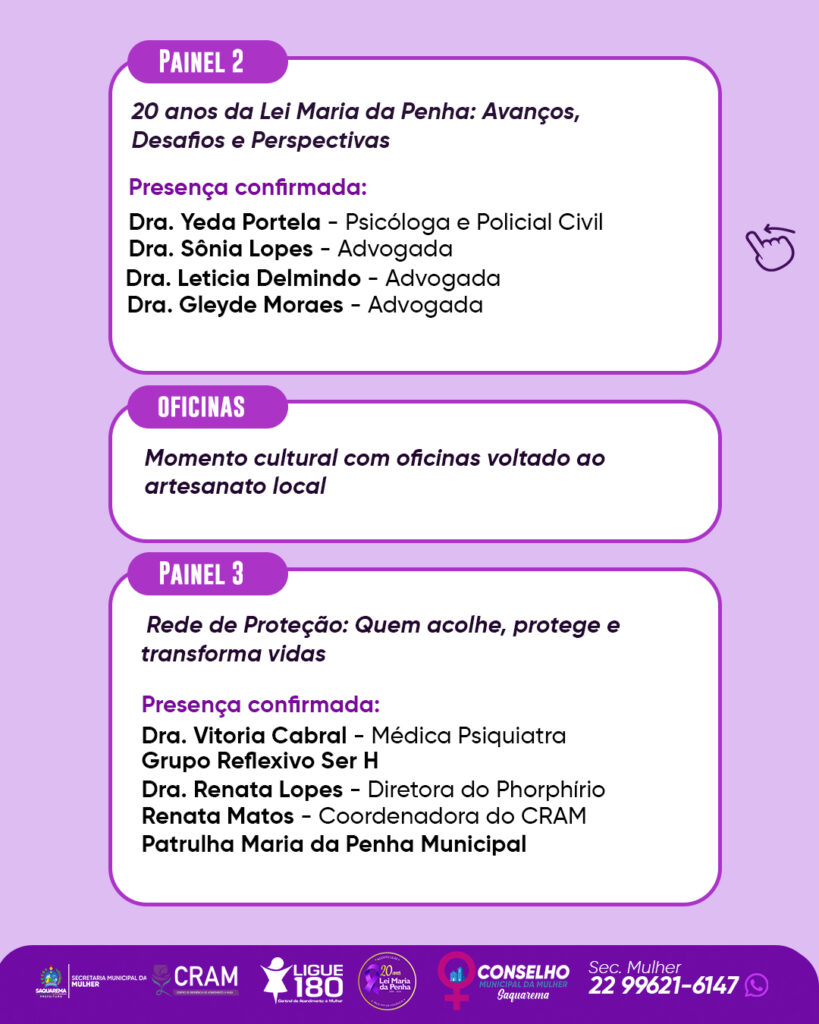 Prefeitura de Saquarema realiza II Fórum de Enfrentamento à Violência Doméstica e Familiar contra a Mulher no dia 5 de agosto 172 Cartaz 3