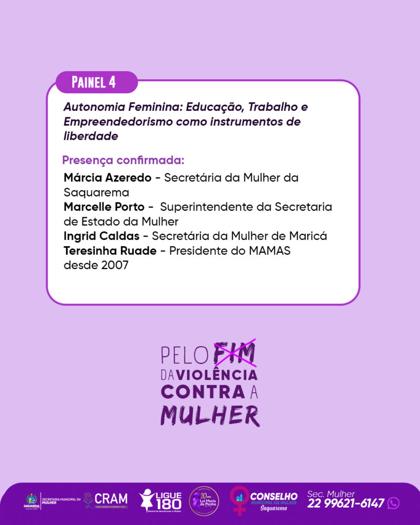 Prefeitura de Saquarema realiza II Fórum de Enfrentamento à Violência Doméstica e Familiar contra a Mulher no dia 5 de agosto 169 Cartaz 4